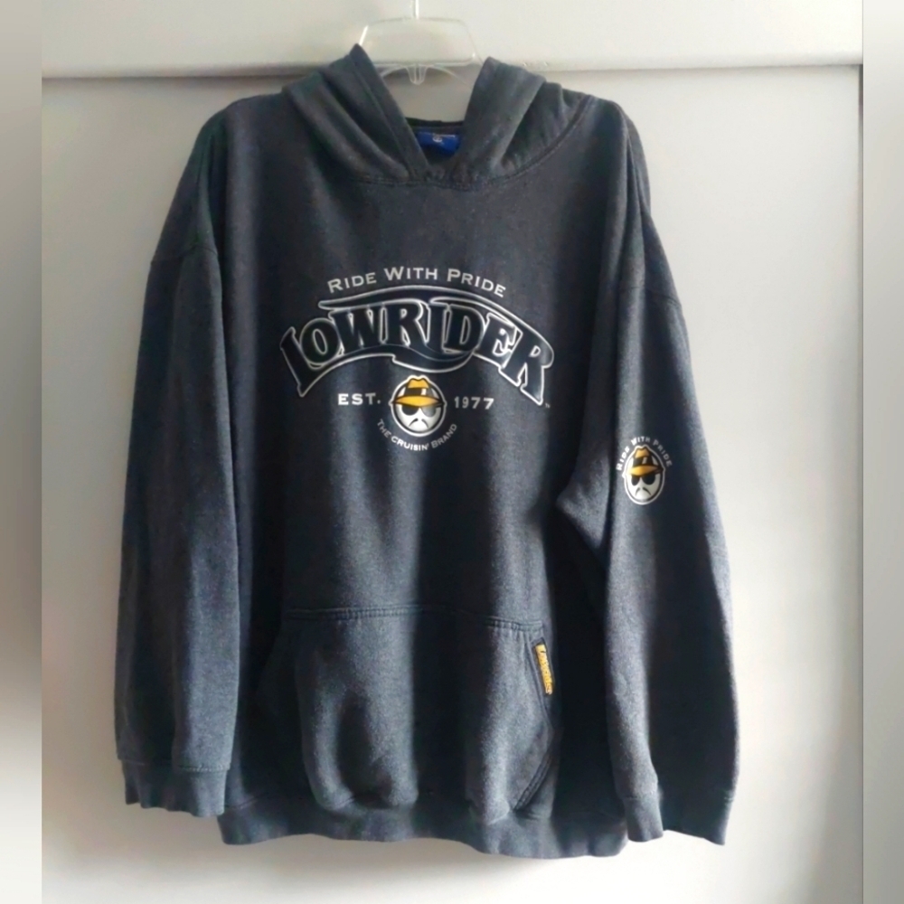 Rare Vintage 90s LOWRIDER MAGAZINE Logo HOODED SWEATSHIRT GRAY XL